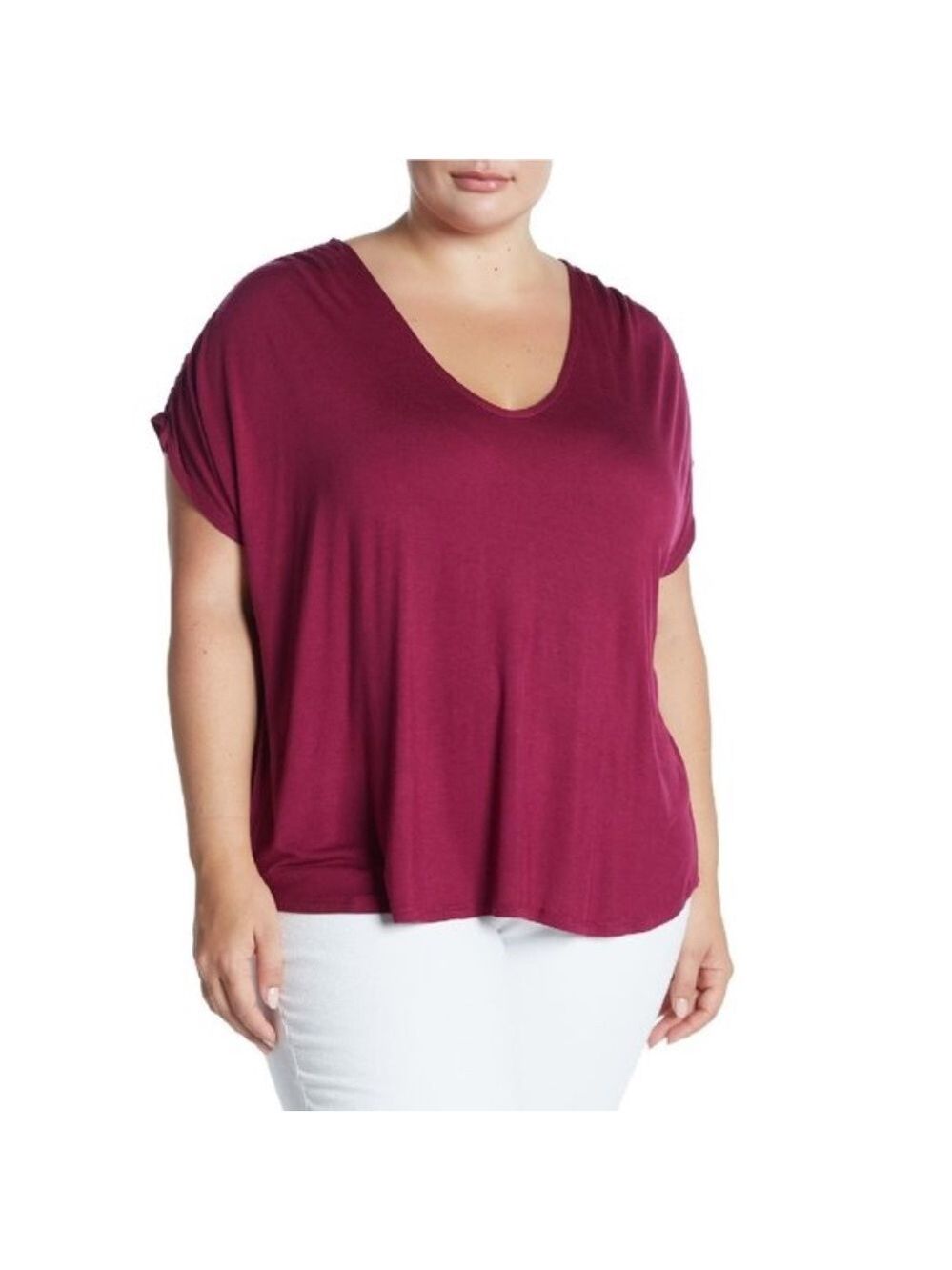 H By Bordeaux Ruched V-Neck T-Shirt
